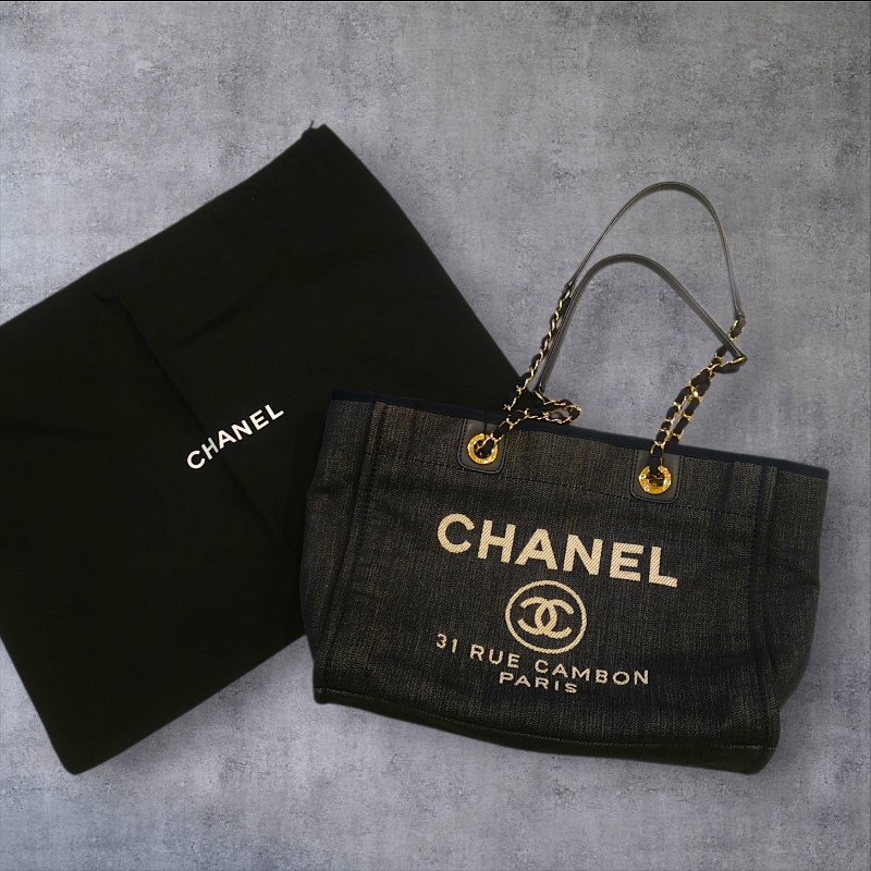 【8成新】㊣✨CHANEL✨（附防塵袋）香奈兒 老香 小香 藍色 牛仔 雷標 中號 沙灘包 托特包 肩背包/二手包/二手精品🌳二手樹屋🌳-1