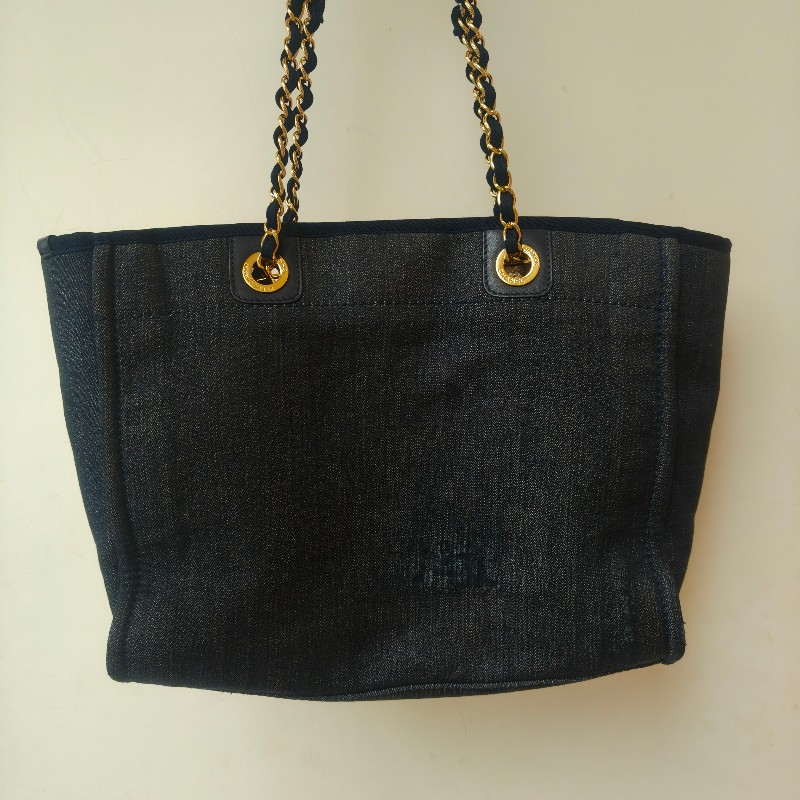 【8成新】㊣✨CHANEL✨（附防塵袋）香奈兒 老香 小香 藍色 牛仔 雷標 中號 沙灘包 托特包 肩背包/二手包/二手精品🌳二手樹屋🌳-4