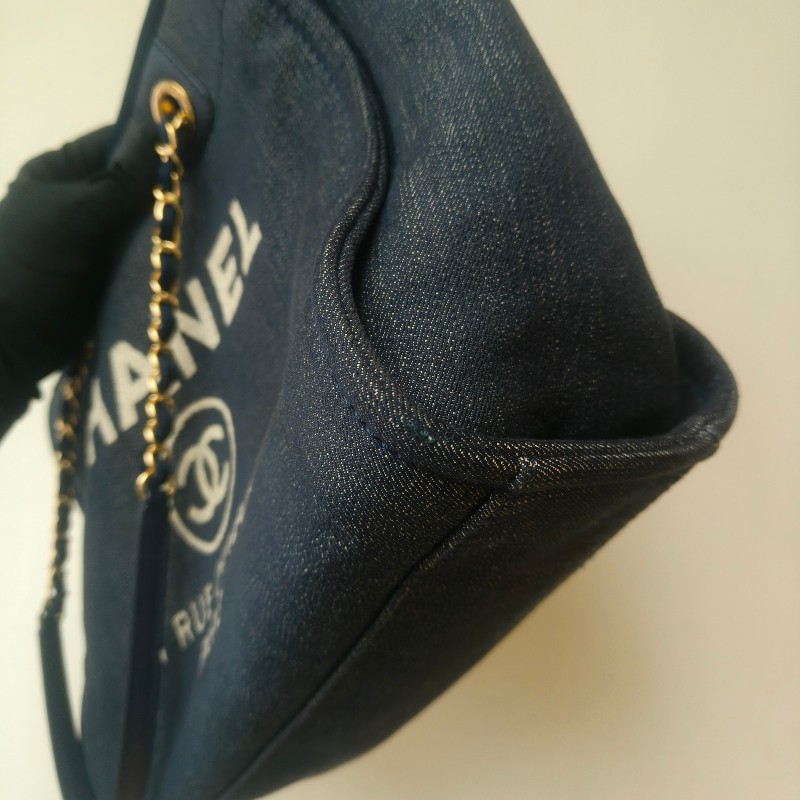 【8成新】㊣✨CHANEL✨（附防塵袋）香奈兒 老香 小香 藍色 牛仔 雷標 中號 沙灘包 托特包 肩背包/二手包/二手精品🌳二手樹屋🌳-9