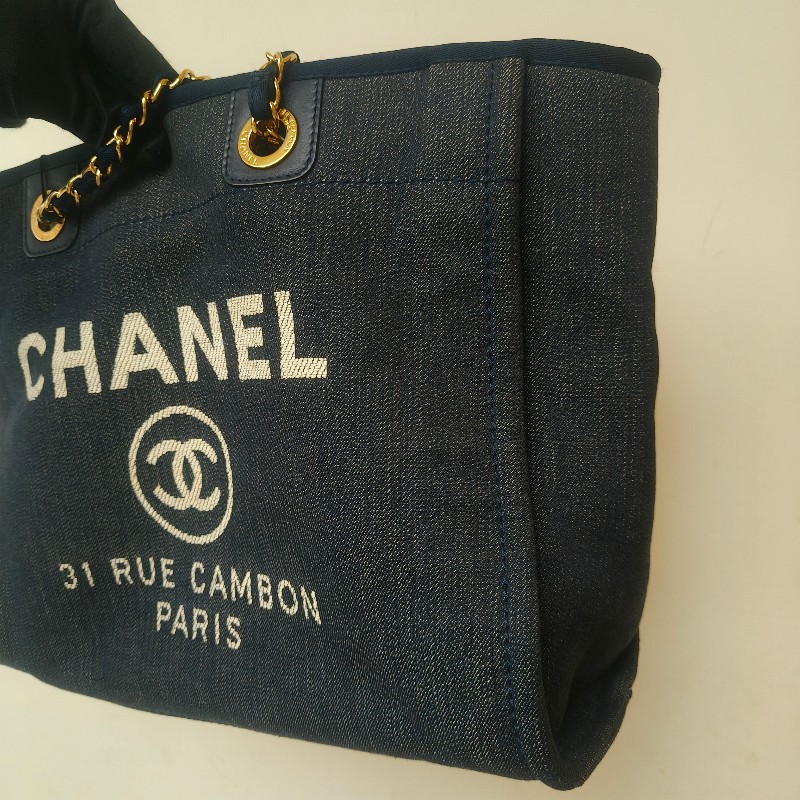 【8成新】㊣✨CHANEL✨（附防塵袋）香奈兒 老香 小香 藍色 牛仔 雷標 中號 沙灘包 托特包 肩背包/二手包/二手精品🌳二手樹屋🌳-15