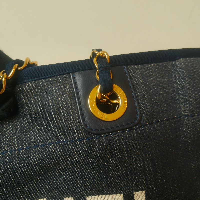 【8成新】㊣✨CHANEL✨（附防塵袋）香奈兒 老香 小香 藍色 牛仔 雷標 中號 沙灘包 托特包 肩背包/二手包/二手精品🌳二手樹屋🌳-16