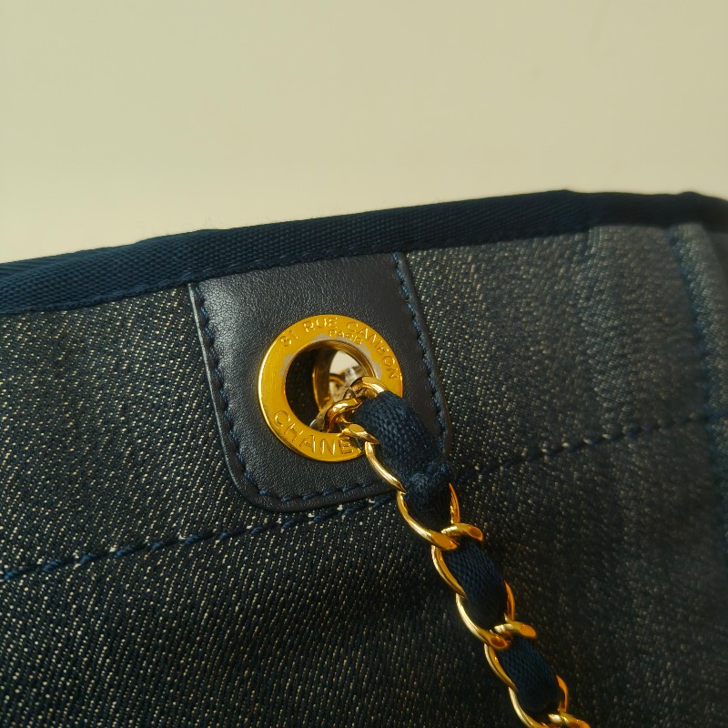 【8成新】㊣✨CHANEL✨（附防塵袋）香奈兒 老香 小香 藍色 牛仔 雷標 中號 沙灘包 托特包 肩背包/二手包/二手精品🌳二手樹屋🌳-18