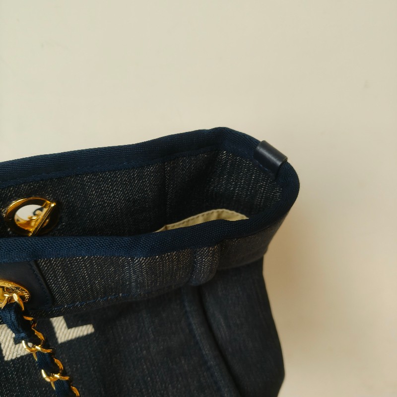 【8成新】㊣✨CHANEL✨（附防塵袋）香奈兒 老香 小香 藍色 牛仔 雷標 中號 沙灘包 托特包 肩背包/二手包/二手精品🌳二手樹屋🌳-30