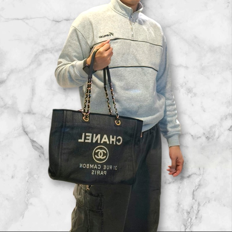 【8成新】㊣✨CHANEL✨（附防塵袋）香奈兒 老香 小香 藍色 牛仔 雷標 中號 沙灘包 托特包 肩背包/二手包/二手精品🌳二手樹屋🌳-57