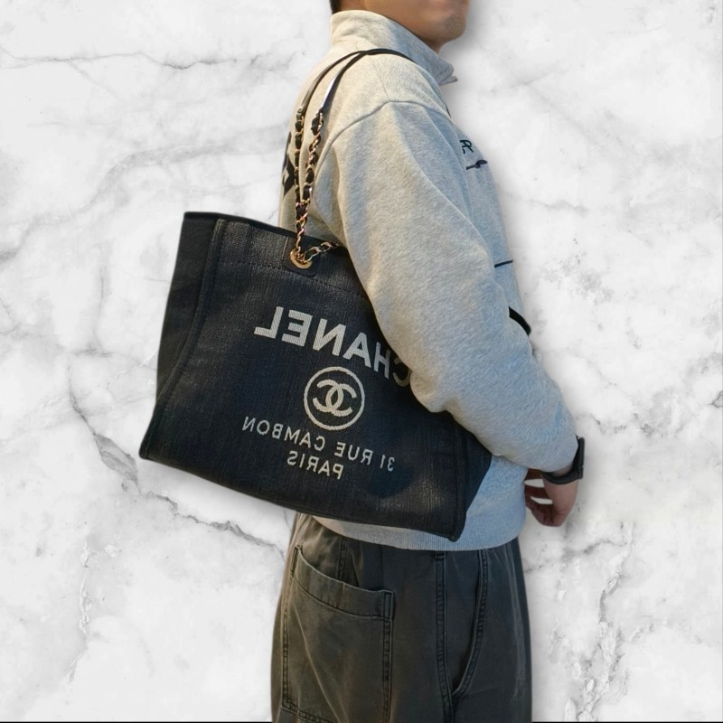 【8成新】㊣✨CHANEL✨（附防塵袋）香奈兒 老香 小香 藍色 牛仔 雷標 中號 沙灘包 托特包 肩背包/二手包/二手精品🌳二手樹屋🌳-58