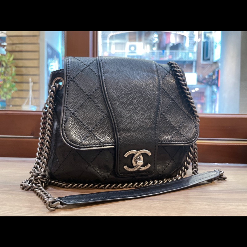 chanel兩用鏈條包/小包/肩背包/斜背包/黑色/日常/油蠟/荔枝/小香/香奈兒-0