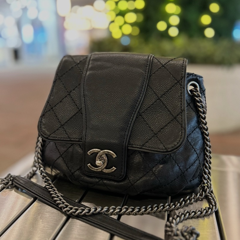 chanel兩用鏈條包/小包/肩背包/斜背包/黑色/日常/油蠟/荔枝/小香/香奈兒-1