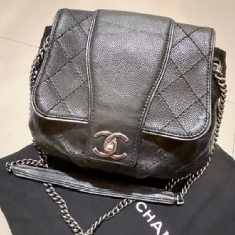 chanel兩用鏈條包/小包/肩背包/斜背包/黑色/日常/油蠟/荔枝/小香/香奈兒-2