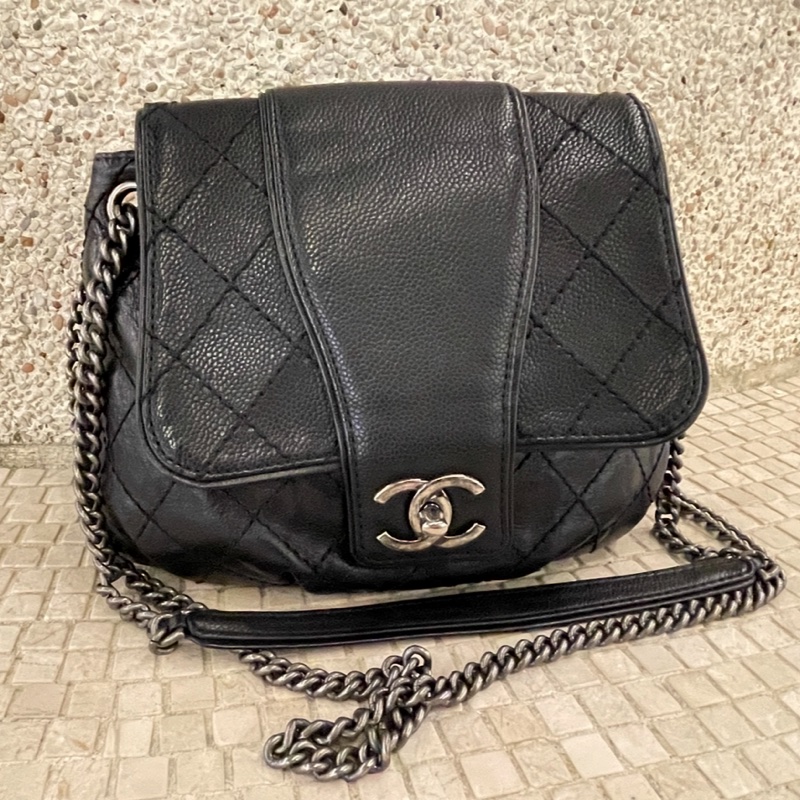chanel兩用鏈條包/小包/肩背包/斜背包/黑色/日常/油蠟/荔枝/小香/香奈兒-6