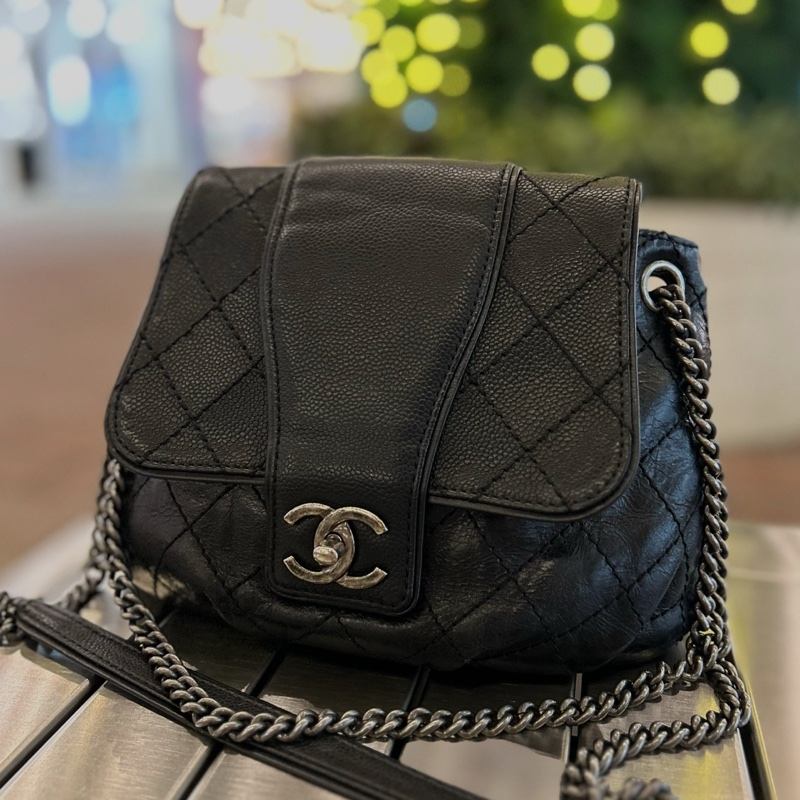 chanel兩用鏈條包/小包/肩背包/斜背包/黑色/日常/油蠟/荔枝/小香/香奈兒-7