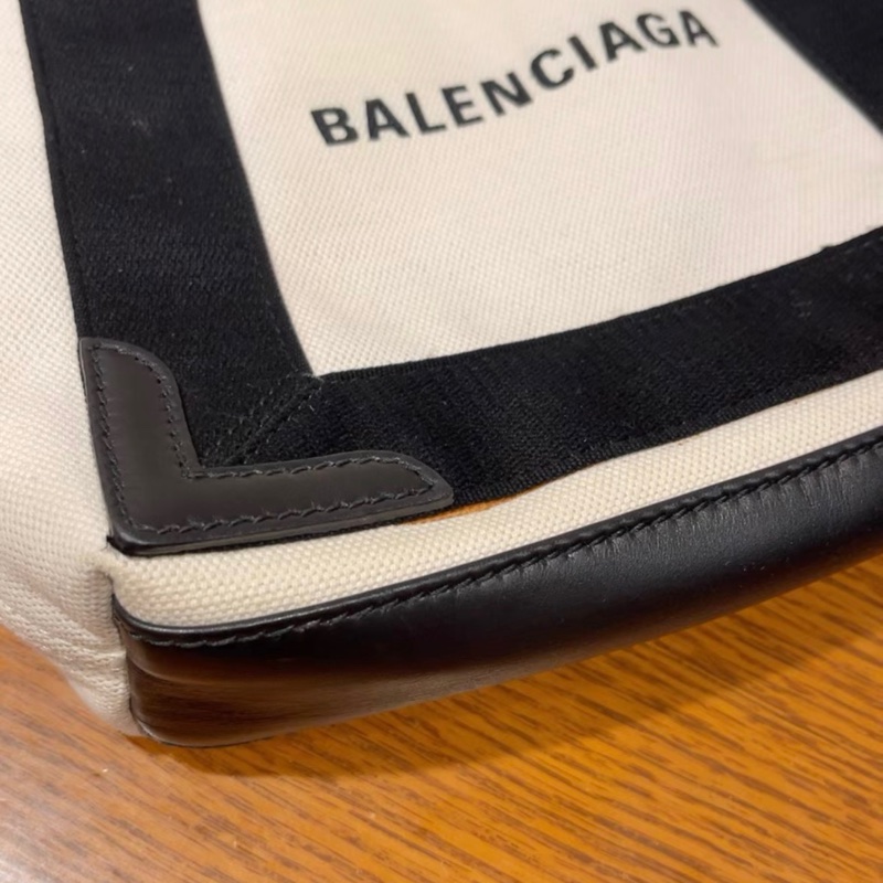 巴黎世家Navy徽標側邊按扣帆布托特包-6