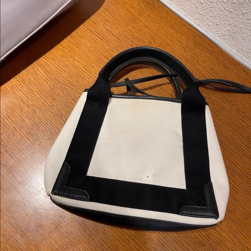 巴黎世家Navy徽標側邊按扣帆布托特包-8