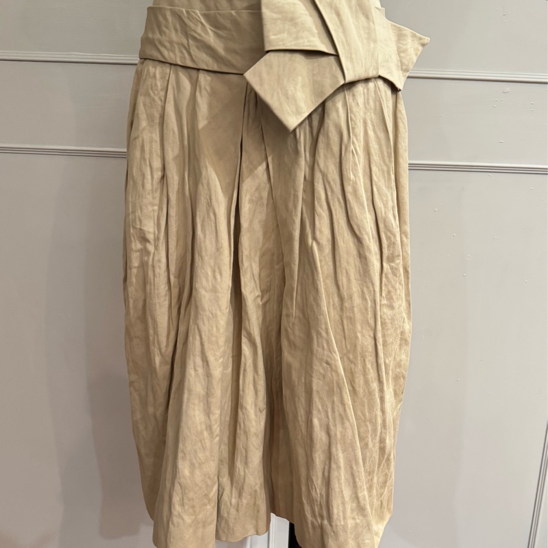 《新歡舊愛》原25000正品MARNI卡其色折皺藝術感半身裙42/M~L-0