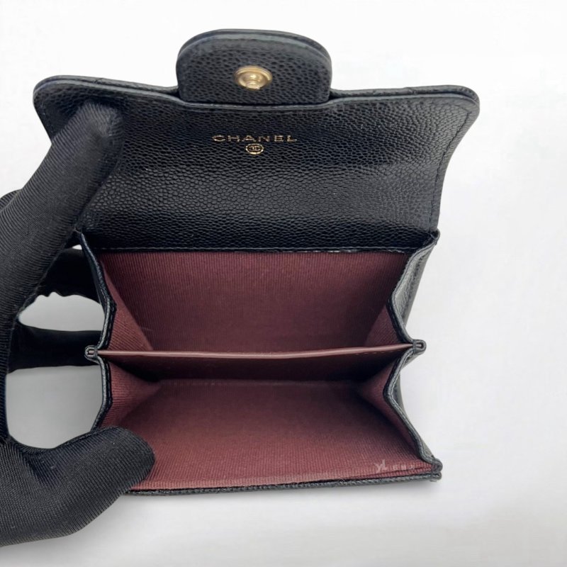 S5236-CHANEL皮夾 黑荔枝皮金扣雙層下蓋卡片零錢包 AP0220-4