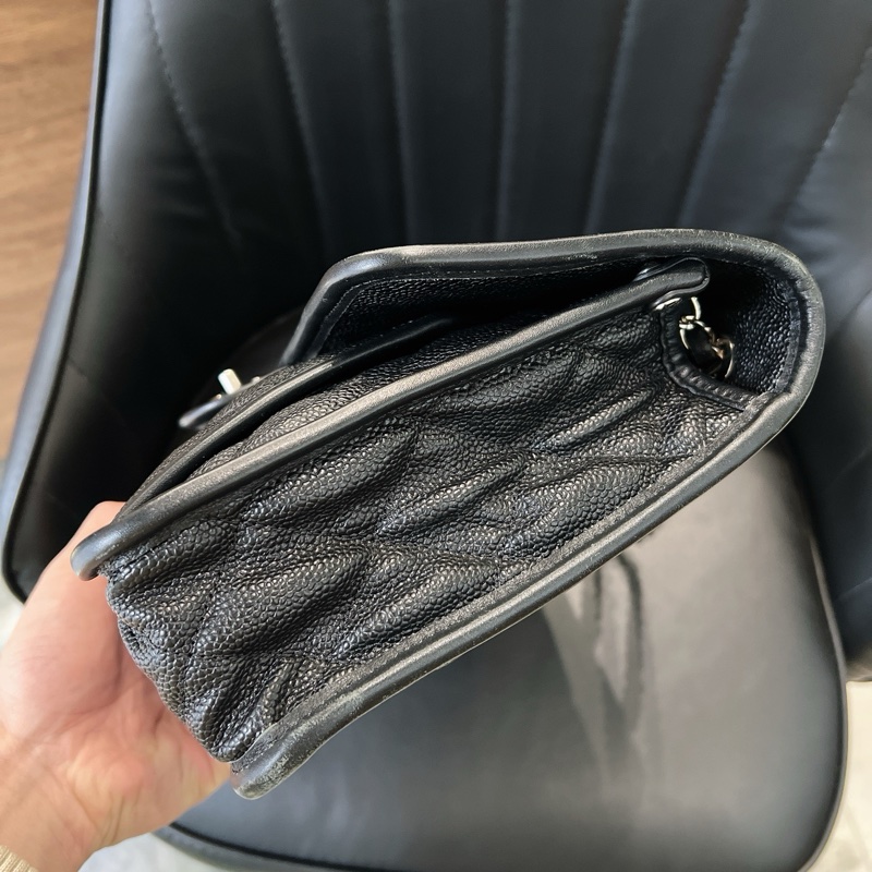 CHANEL 香奈兒黑銀季節款cf荔枝牛皮單肩斜挎包-2