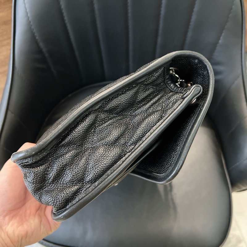 CHANEL 香奈兒黑銀季節款cf荔枝牛皮單肩斜挎包-3