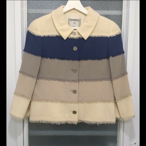 Chanel 米藍灰橫格外套