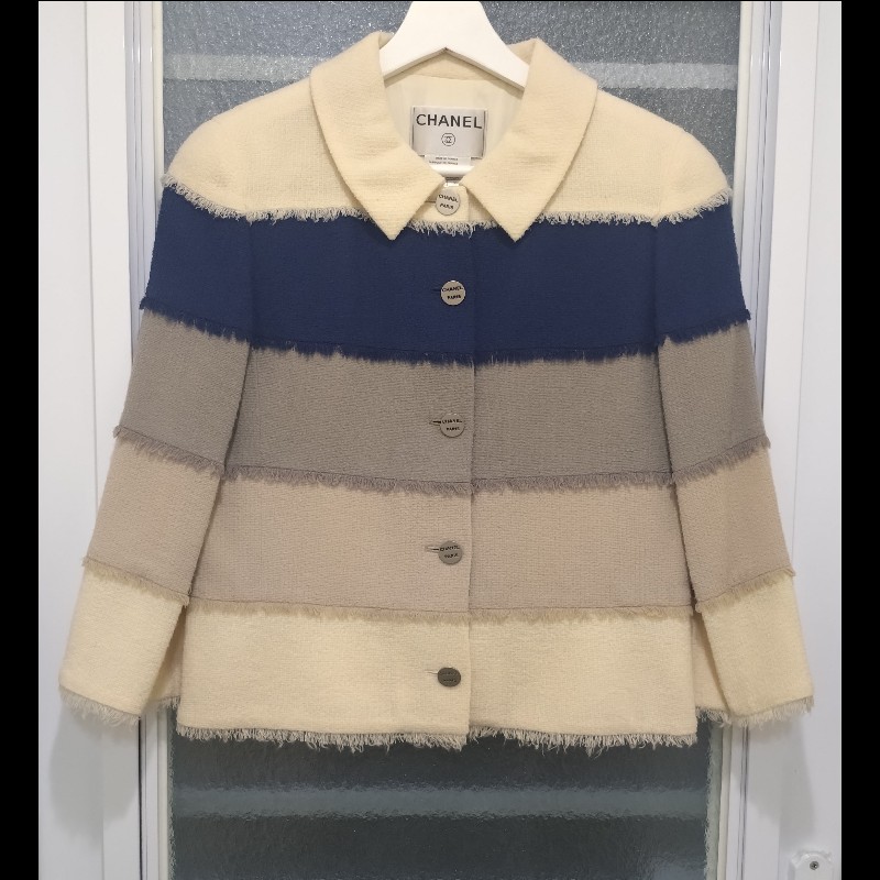 Chanel 米藍灰橫格外套-0