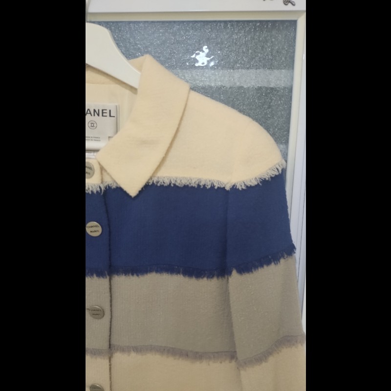 Chanel 米藍灰橫格外套-2