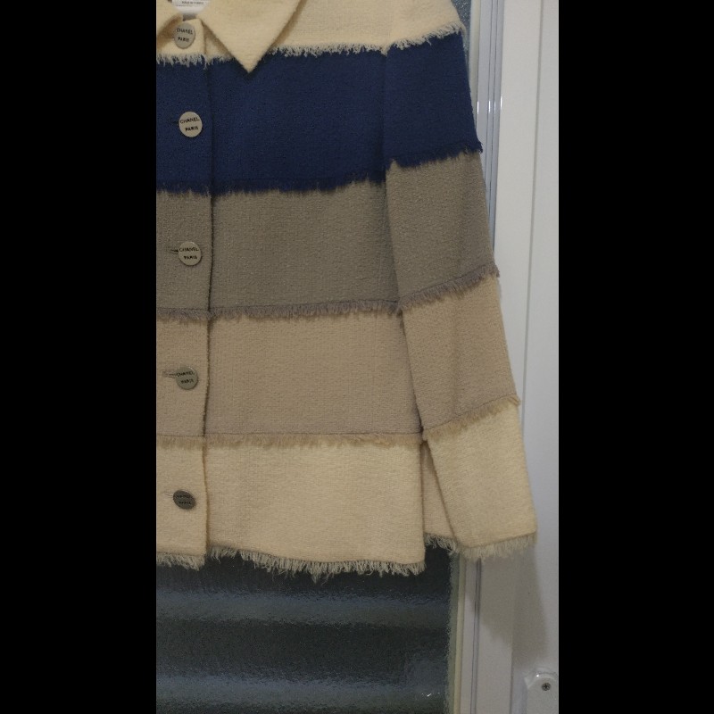 Chanel 米藍灰橫格外套-3