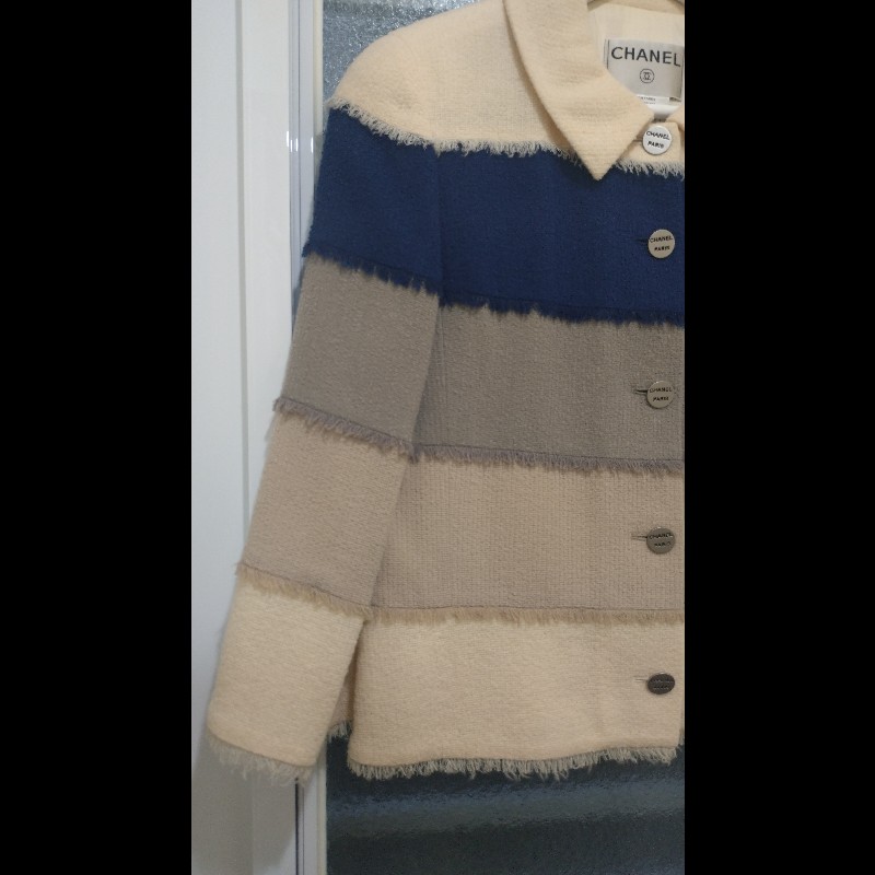 Chanel 米藍灰橫格外套-4