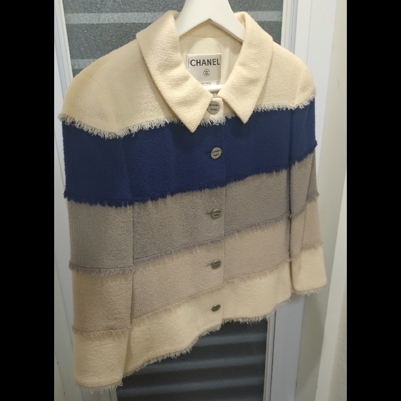 Chanel 米藍灰橫格外套-6
