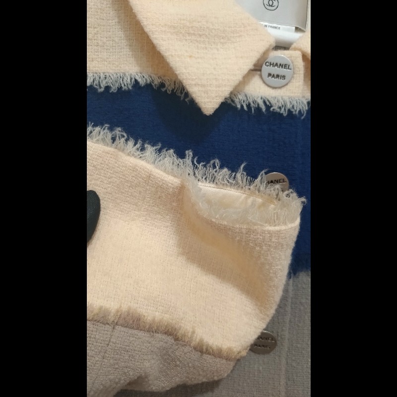 Chanel 米藍灰橫格外套-10