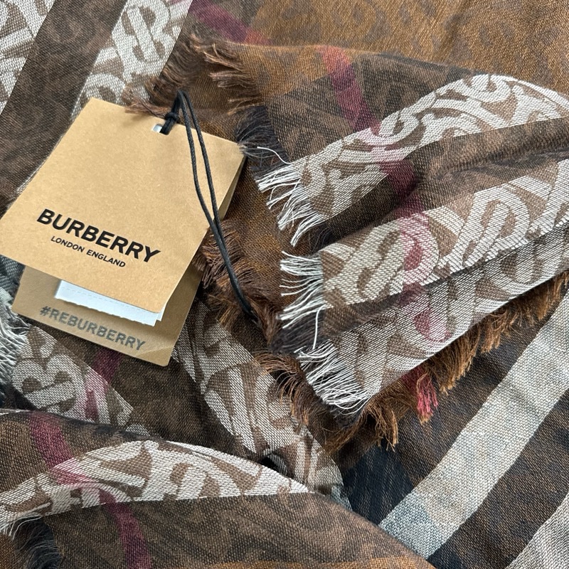 「員購特價」全新BURBERRY ［專櫃價14900］經典格紋羊毛桑蠶絲圍巾-1