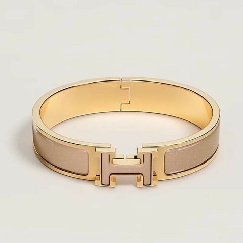 ❤️全新未使用品👍💯愛馬仕 H手環 窄版 亮粉奶茶色/金黃色金屬