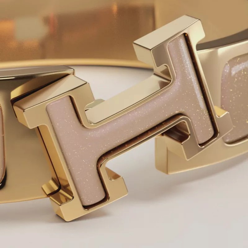 ❤️全新未使用品👍💯愛馬仕 H手環 窄版 亮粉奶茶色/金黃色金屬-1