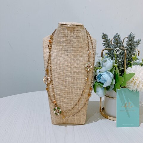 TK1929 香奈兒 花花珍珠 長頸鏈  CC logo And Flower Long Pearl Necklace Pearl x GHW