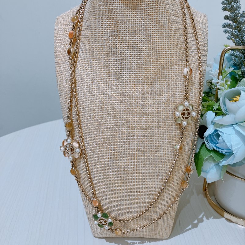 TK1929 香奈兒 花花珍珠 長頸鏈 CC logo And Flower Long Pearl Necklace Pearl x GHW-1
