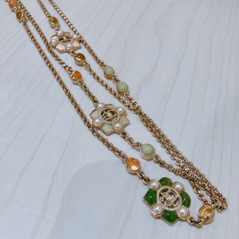 TK1929 香奈兒 花花珍珠 長頸鏈 CC logo And Flower Long Pearl Necklace Pearl x GHW-3