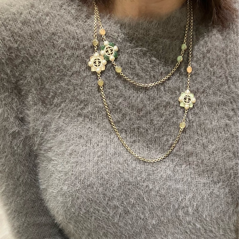 TK1929 香奈兒 花花珍珠 長頸鏈 CC logo And Flower Long Pearl Necklace Pearl x GHW-9