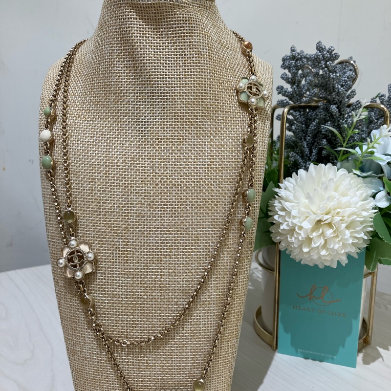 TK1929 香奈兒 花花珍珠 長頸鏈 CC logo And Flower Long Pearl Necklace Pearl x GHW-10