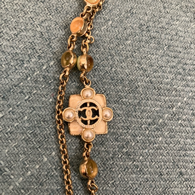 TK1929 香奈兒 花花珍珠 長頸鏈 CC logo And Flower Long Pearl Necklace Pearl x GHW-13