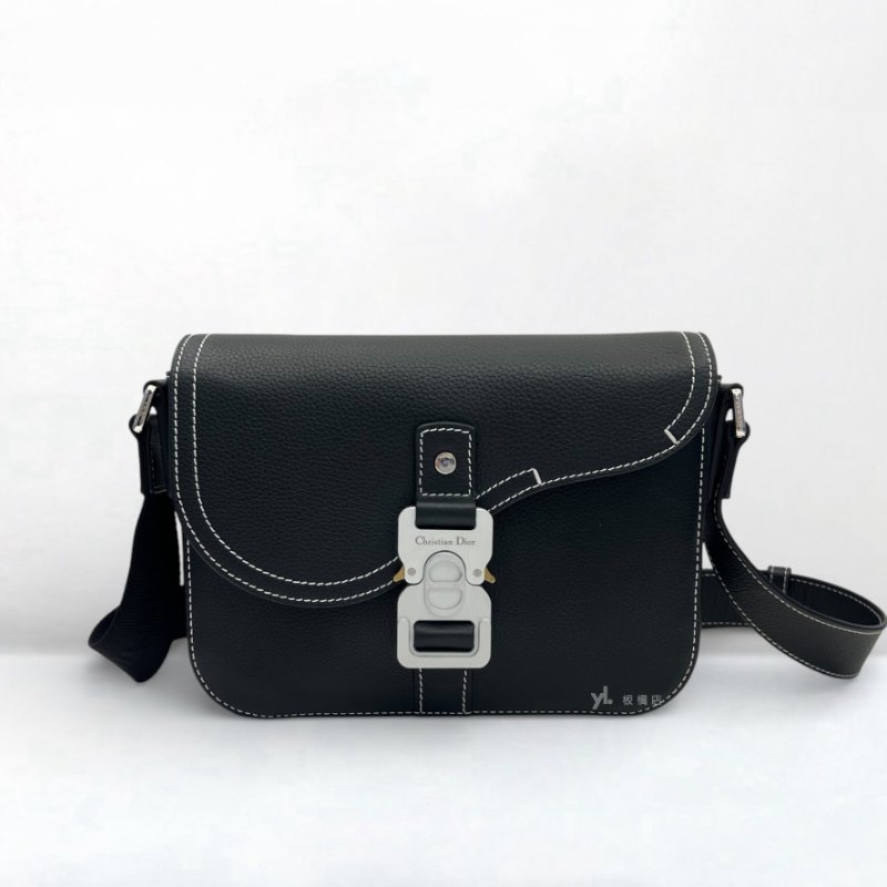 S5243-DIOR包包 Saddle小型黑牛皮翻蓋郵差包-0