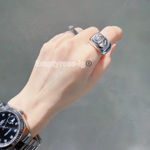 Chanel vintage 銀色戒指寬版®️經典大Logo立體鏤空