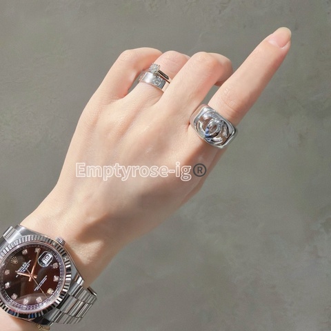 Chanel vintage 銀色戒指寬版®️經典大Logo立體鏤空