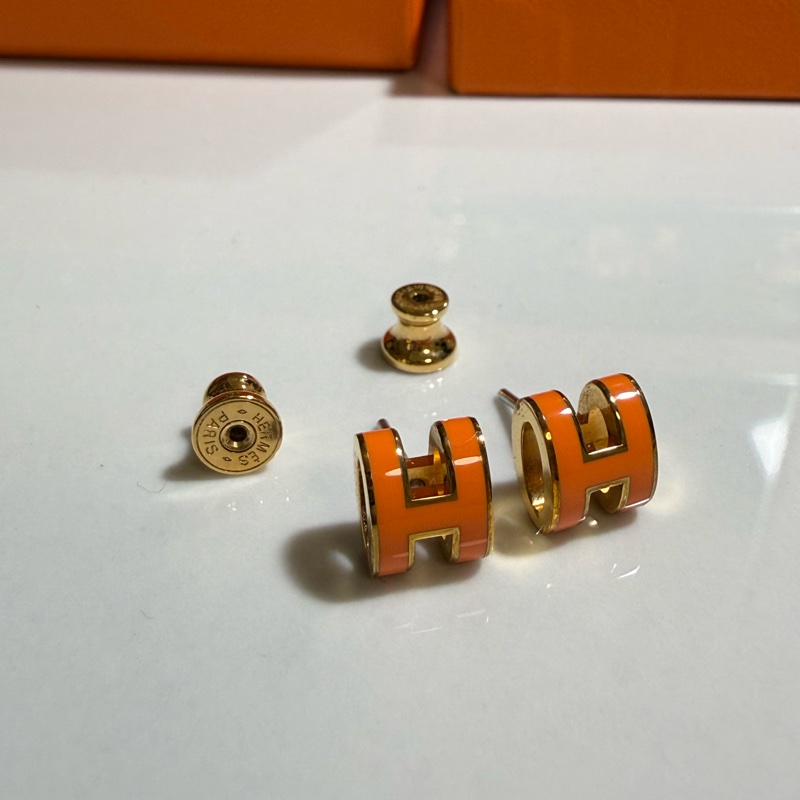 閒置新Hermes POP愛馬仕Mini小H耳環 耳釘 耳針 橘色-6
