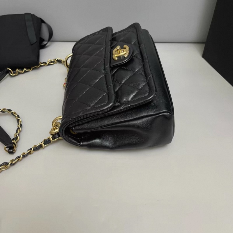 Chanel香奈兒 黑金全皮粗鏈條豆腐包-3