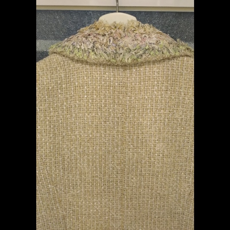 Chanel 駝色毛呢嫩綠毛毛邊短版外套-22