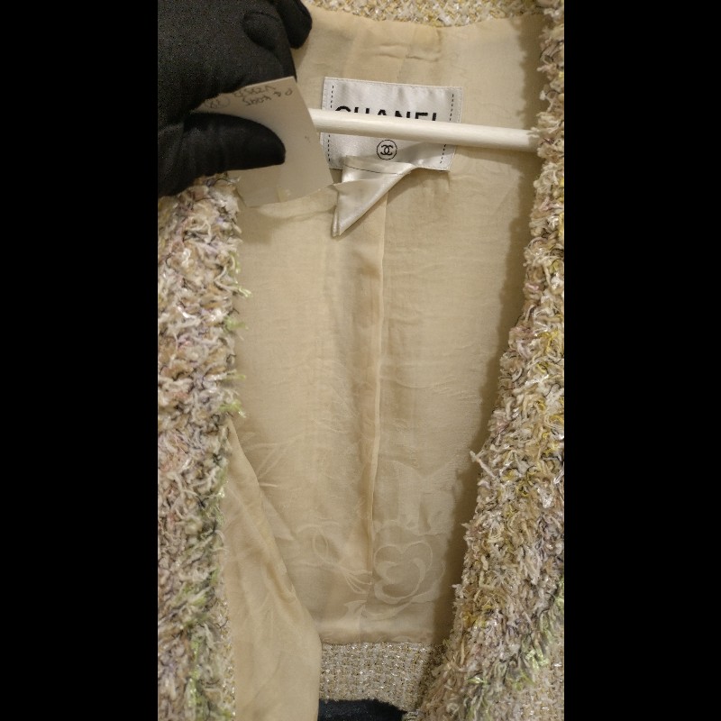 Chanel 駝色毛呢嫩綠毛毛邊短版外套-28