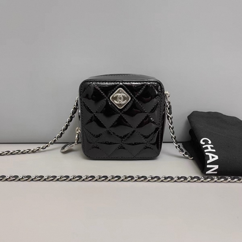 Chanel香奈兒 黑銀漆皮寶石方糖鏈條包 芯片-0