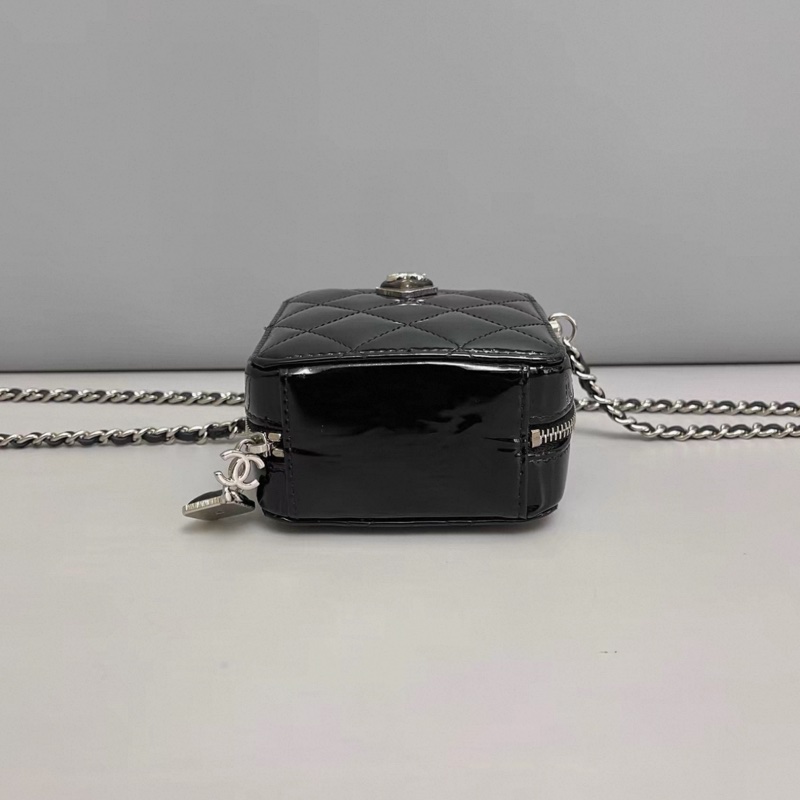 Chanel香奈兒 黑銀漆皮寶石方糖鏈條包 芯片-3