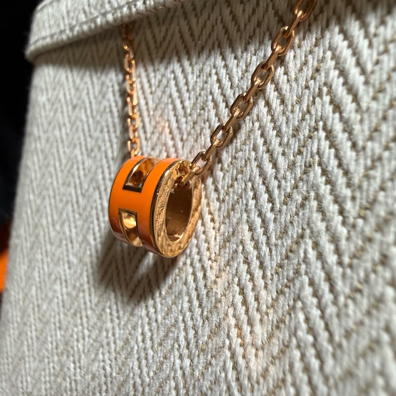 全新閑置愛馬仕Hermes Mini小H項鍊 經典橘POP-1