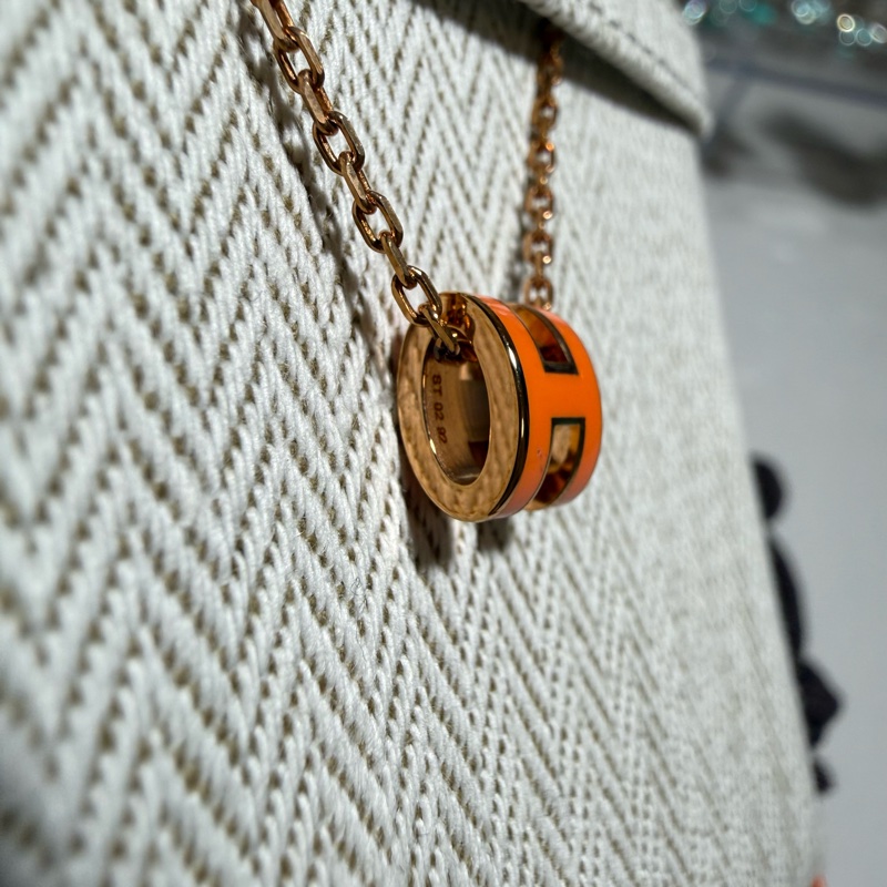全新閑置愛馬仕Hermes Mini小H項鍊 經典橘POP-2