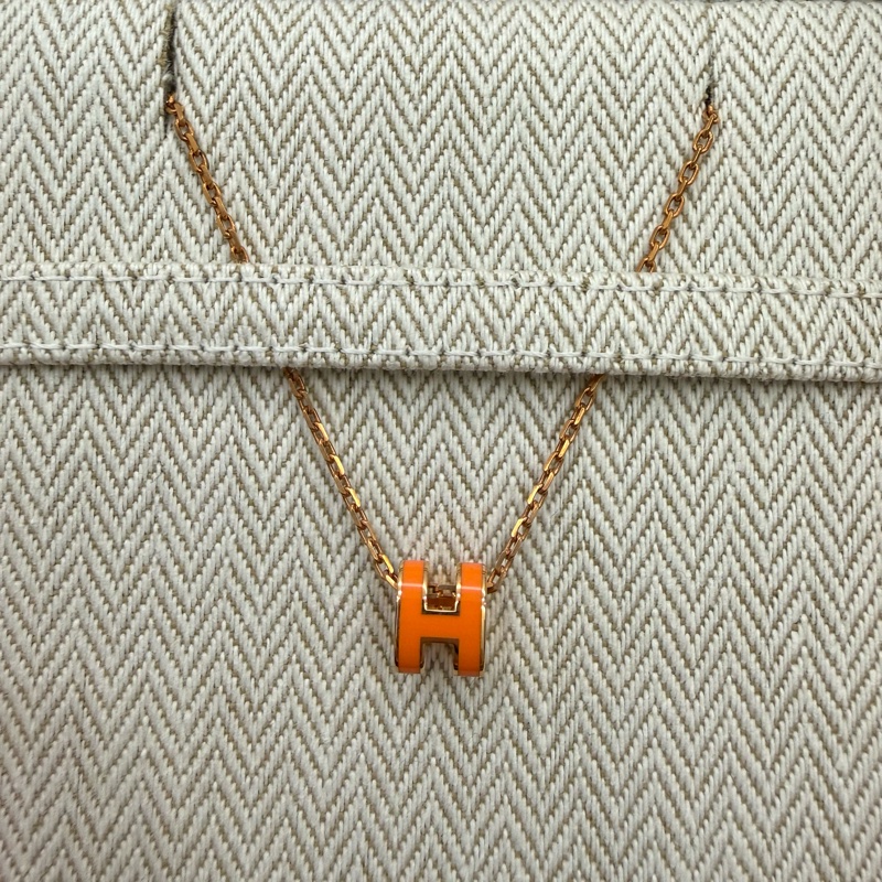 全新閑置愛馬仕Hermes Mini小H項鍊 經典橘POP-5