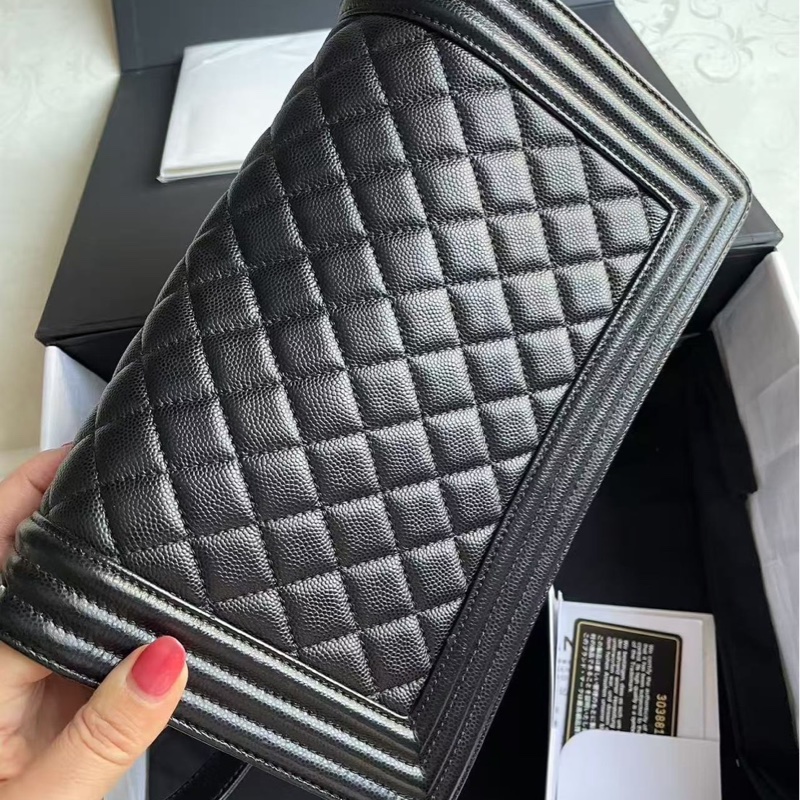 Chanel 香奈兒 leboy 包包/中號/黑銀荔枝皮/保卡款/99新美品-2