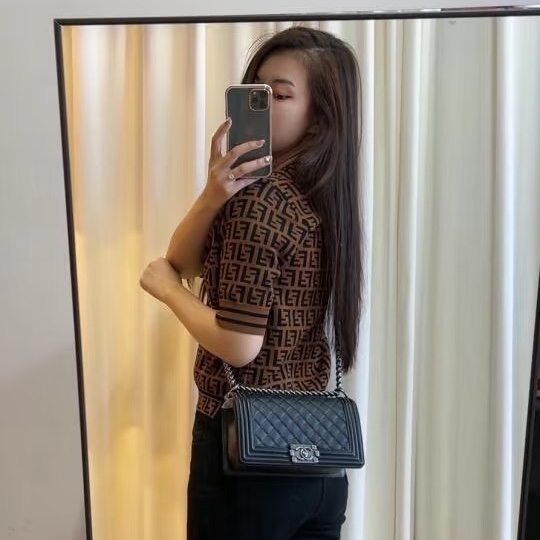 Chanel 香奈兒 leboy 包包/中號/黑銀荔枝皮/保卡款/99新美品-8